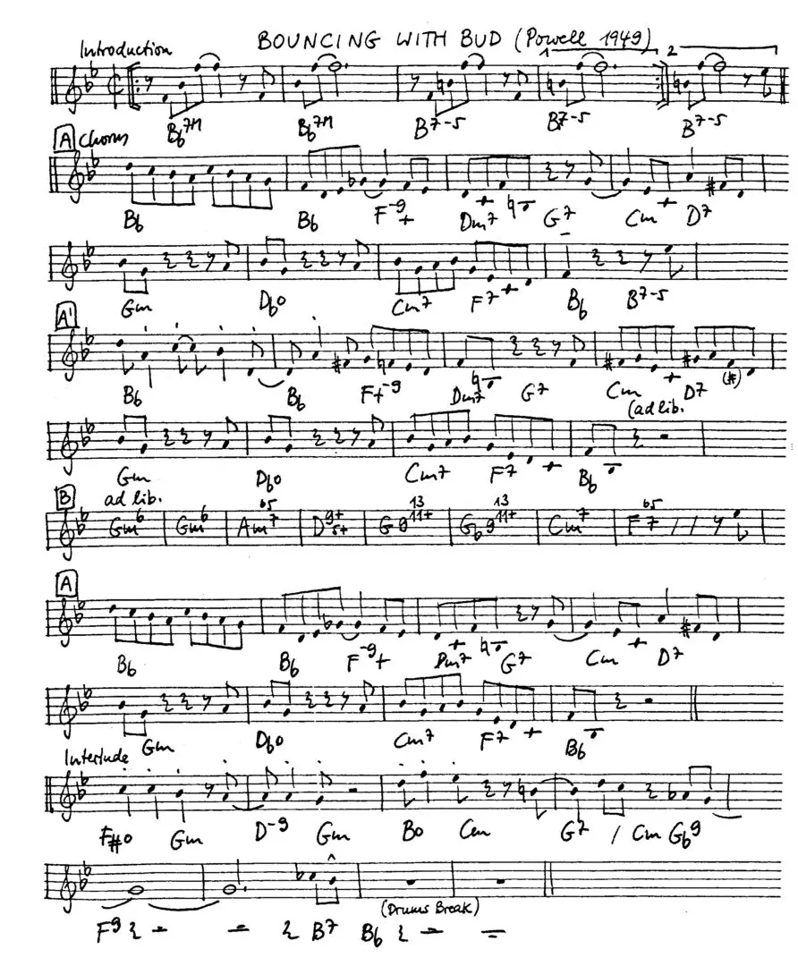 bouncing with bud free jazz leadsheet - Courtesy of the Jungle Jazz Band